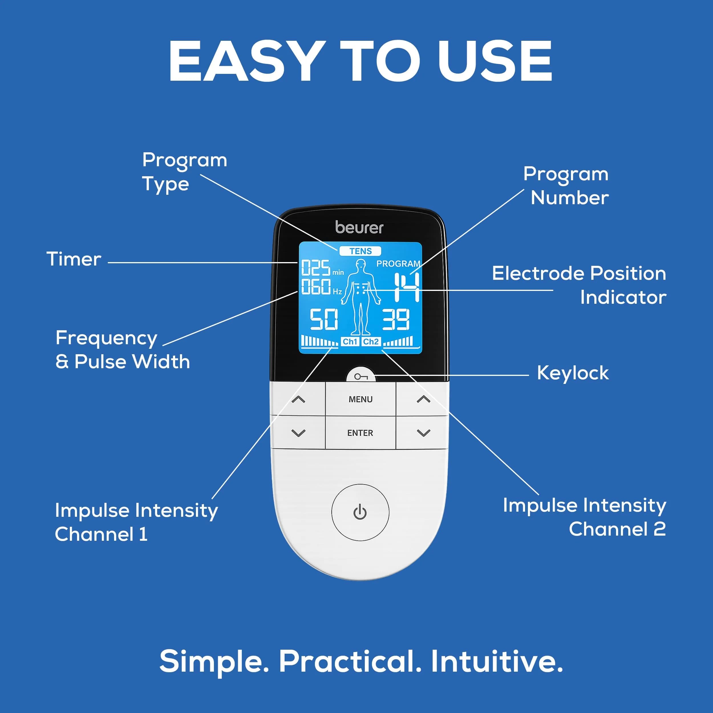 Beurer EM49 Digital TENS & EMS Device with 15 TENS Programs & 35 EMS Programs | 11.2 cm (4.4 in) Length x 16.5 cm (6.5 in) Height x 22.4 cm (8.8 in) Width - view 4