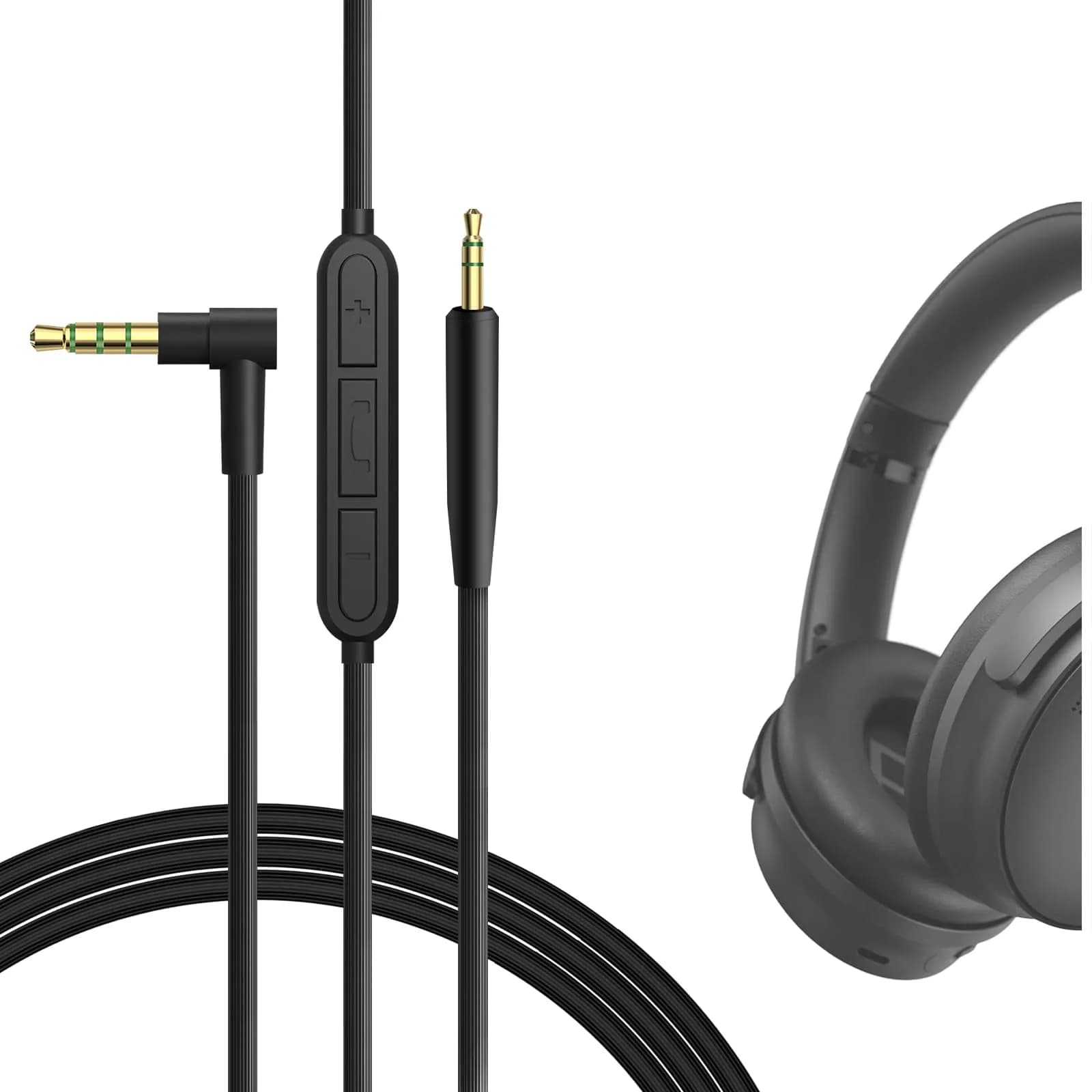 GEEKRIA Audio Cable with Mic Compatible with Bose QC Ultra II/SE/45/35 II, 700 Headphones, 3.5mm to 2.5mm Replacement Stereo Cord with Inline Microphone (1.2 m / 4 ft) - main product image