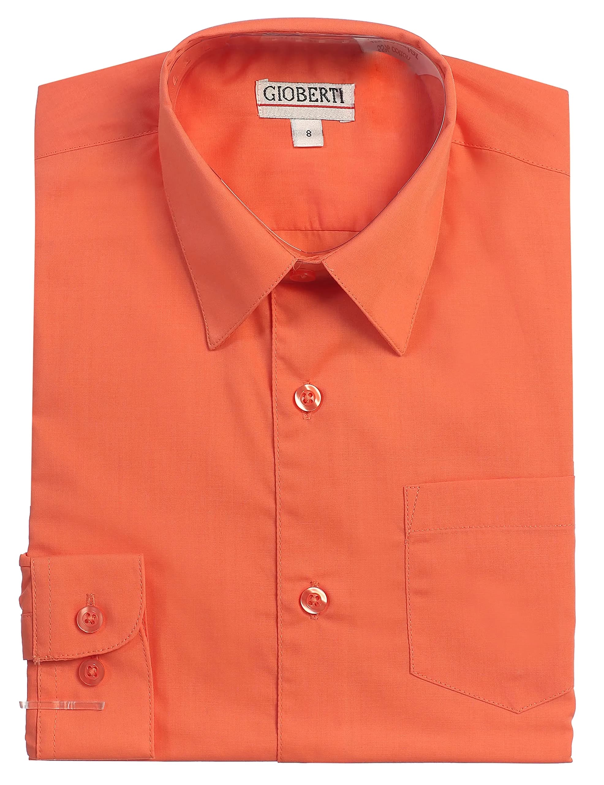 Gioberti Boys Long Sleeve Solid Dress Shirt, Coral, 7 | Classic Fit, All Year Wear — Coral
