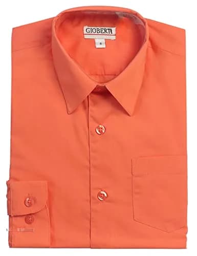 Gioberti Boys Long Sleeve Solid Dress Shirt, Coral, 7 | Classic Fit, All Year Wear thumbnail 1