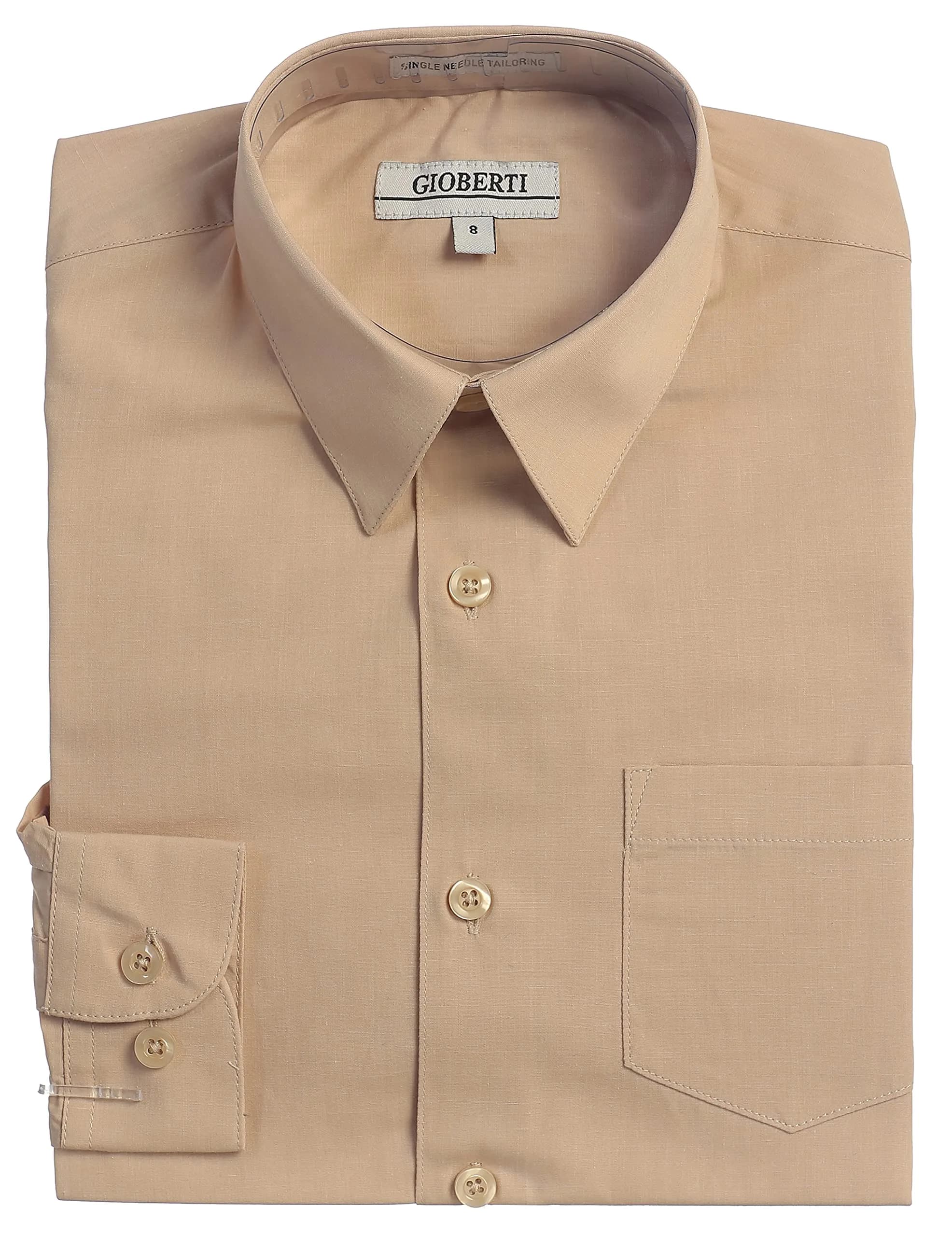 Gioberti Boys' Long Sleeve Dress Shirt Khaki 16 | Classic Fit, All Year Wear