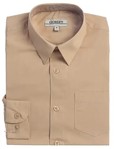 Gioberti Boys' Long Sleeve Dress Shirt Khaki 16 | Classic Fit, All Year Wear thumbnail 1