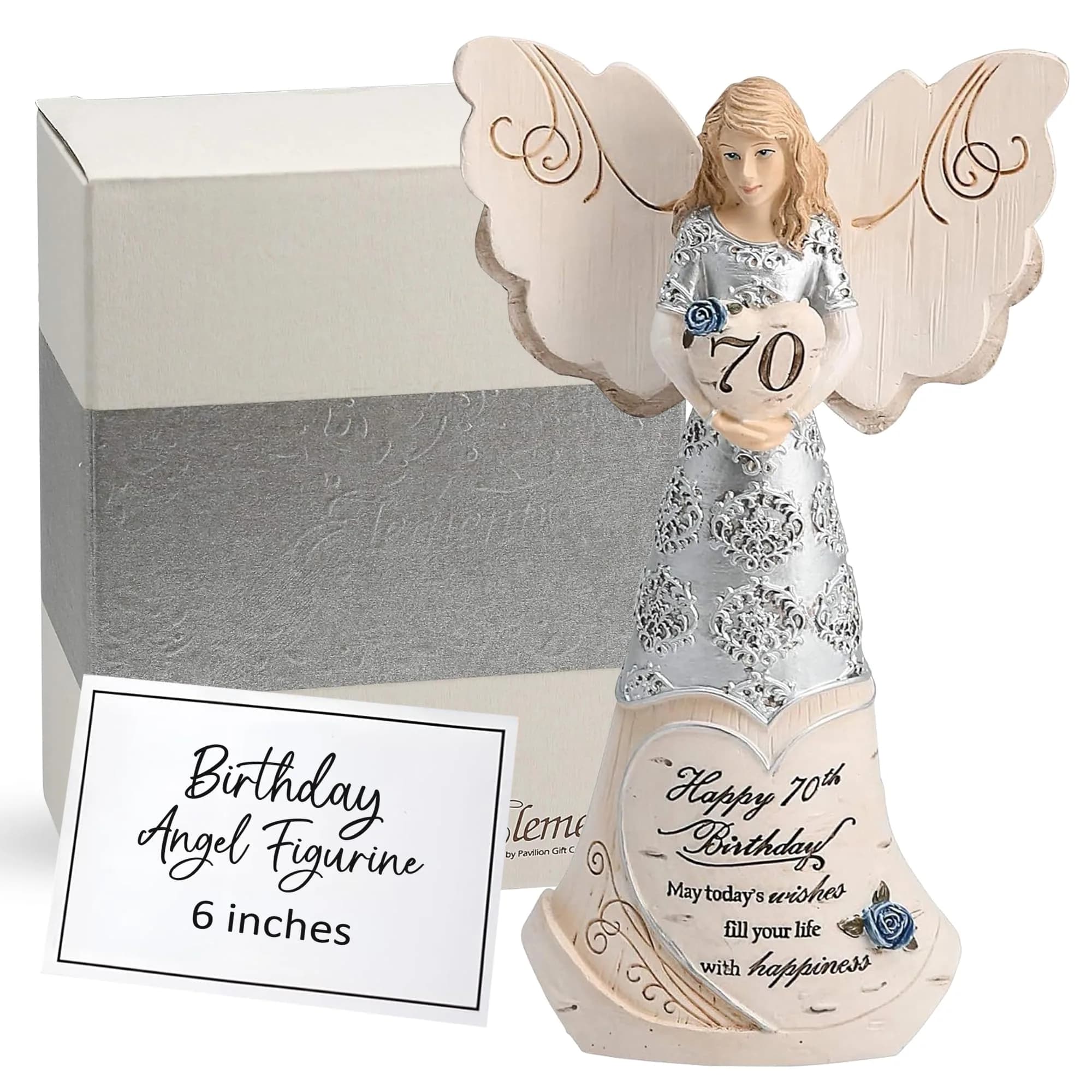 Pavilion Gift Company Happy 70th Birthday Angel Figurine 15cm (6in) | Hand-Painted Resin Keepsake