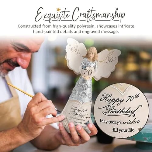 Pavilion Gift Company Happy 70th Birthday Angel Figurine 15cm (6in) | Hand-Painted Resin Keepsake thumbnail 6
