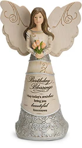 Pavilion Gift Company Birthday Blessings Angel Figurine 15cm (6") | Classic Floral Design thumbnail 1