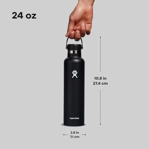 Hydro Flask Water Bottle - Insulated Stainless Steel - Non Spill, Leakproof in 24 Oz Black | Keeps drinks cold 24h, hot 12h, cupholder compatible thumbnail 7