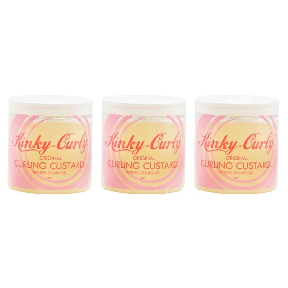 Kinky Curly Original Curling Custard Natural Styling Gel 240ml (8 fl oz) Pack of 3 | Defines Curls with Natural Ingredients - main product image