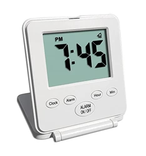Travelwey Simple Digital Travel Alarm Clock White | Loud Alarm, Snooze, Travel Mode, Battery Powered thumbnail 1