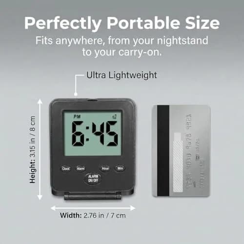 Travelwey Digital Travel Alarm Clock - Black | Simple Operation, Loud Alarm, Snooze, On/Off Switch, 2 AAA Battery Powered thumbnail 6