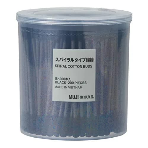 MUJI Black Cotton Swabs 200 Count | Spiral Tip for Precise Cleaning thumbnail 1