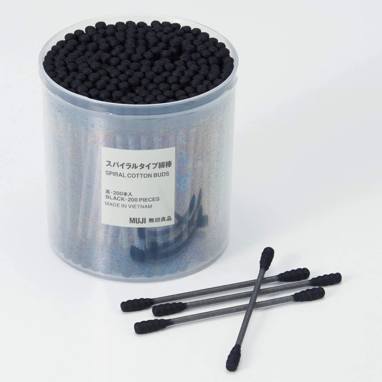 MUJI Black Cotton Swabs 200 Count | Spiral Tip for Precise Cleaning - view 2