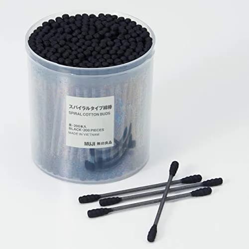 MUJI Black Cotton Swabs 200 Count | Spiral Tip for Precise Cleaning thumbnail 2