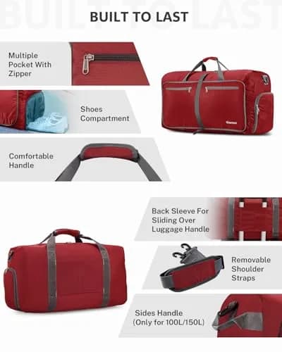 Gonex 60L Foldable Travel Duffle Bag with Shoe Compartment, Lightweight | 60L Capacity, Water-Resistant, Compact & Durable thumbnail 4