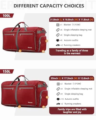 Gonex 60L Foldable Travel Duffle Bag with Shoe Compartment, Lightweight | 60L Capacity, Water-Resistant, Compact & Durable thumbnail 6