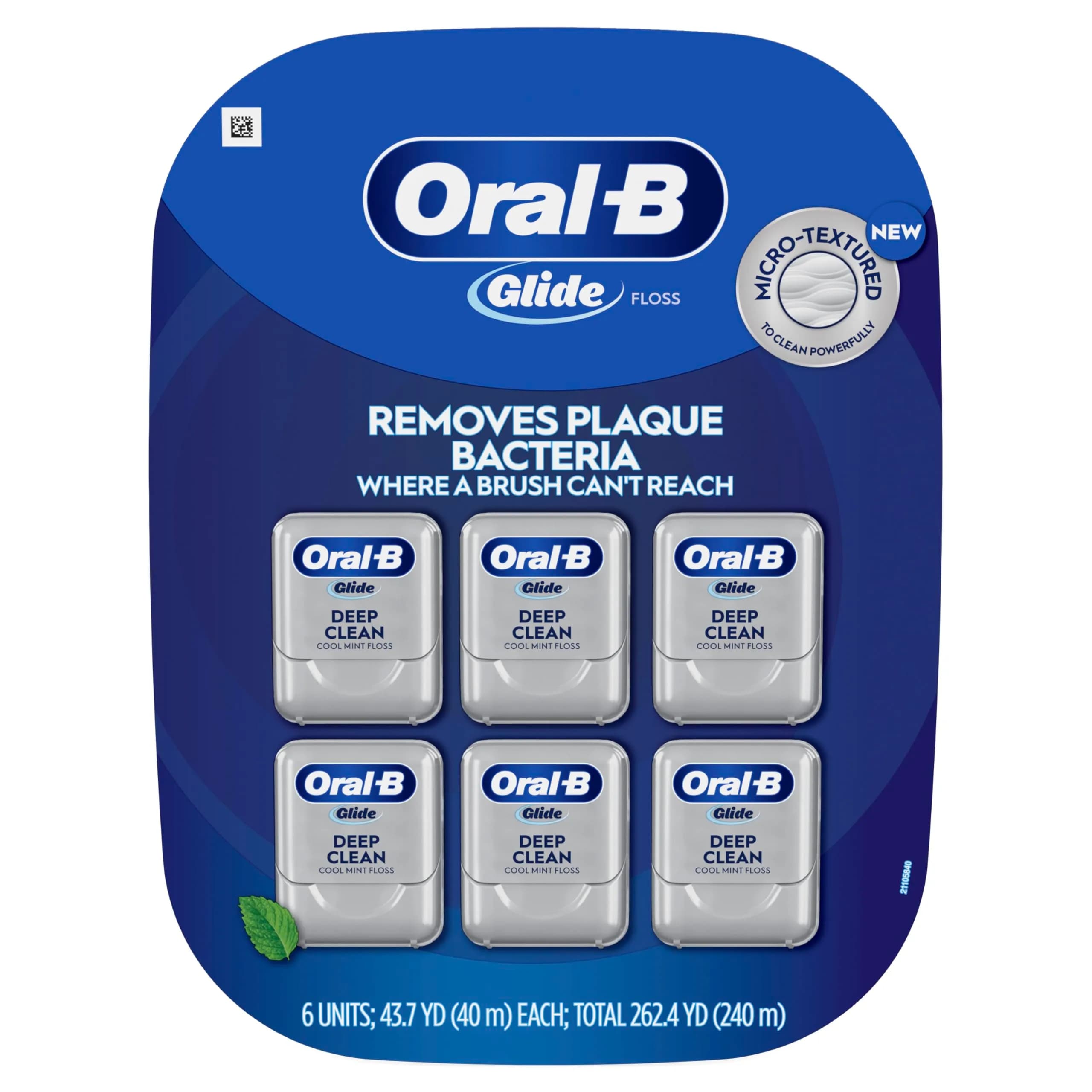 Oral-B Glide Deep Clean Dental Floss, Cool Mint, 6 Pack (787.4 ft Total) | Dentist Recommended for Plaque Removal - main product image
