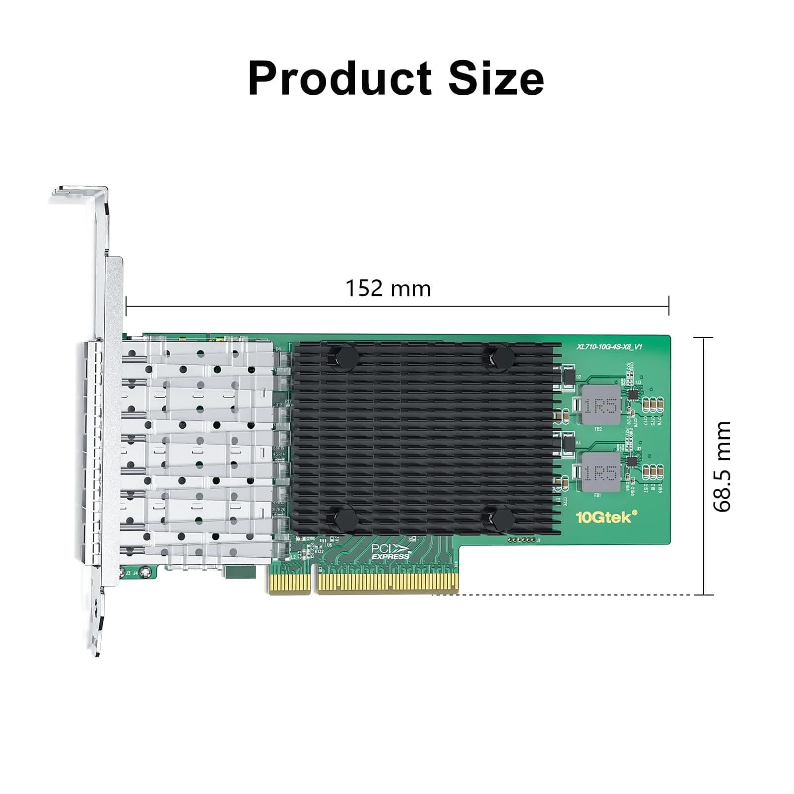 10Gtek Quad SFP+ Port 10Gb PCI-E NIC Network Card | Intel XL710-BM1 Controller, PCIe 3.0 x8 - view 2