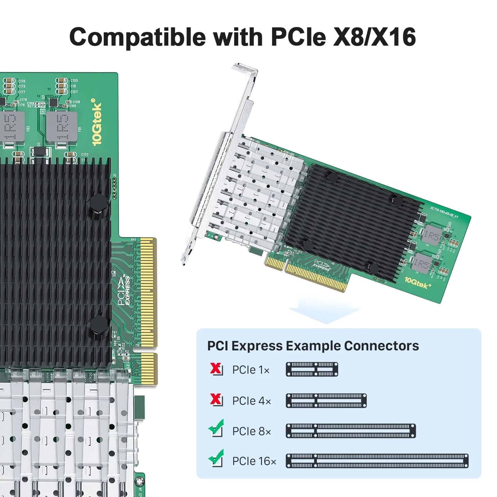 10Gtek Quad SFP+ Port 10Gb PCI-E NIC Network Card | Intel XL710-BM1 Controller, PCIe 3.0 x8 - view 3