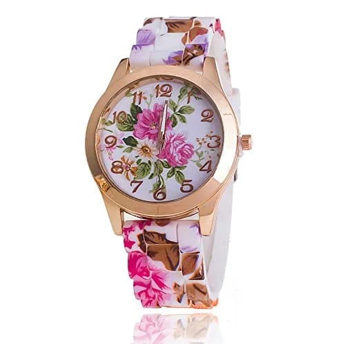 CdyBox Women Ladies Floral Dial Silicone Band Analog Watches Rose Gold Tone Numbers | Elegant Gift for Her thumbnail 4
