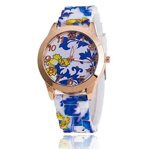 CdyBox Women Ladies Floral Dial Silicone Band Analog Watches Rose Gold Tone Numbers | Elegant Gift for Her thumbnail 5