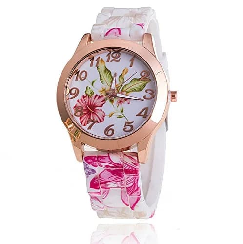 CdyBox Women Ladies Floral Dial Silicone Band Analog Watches Rose Gold Tone Numbers | Elegant Gift for Her thumbnail 2