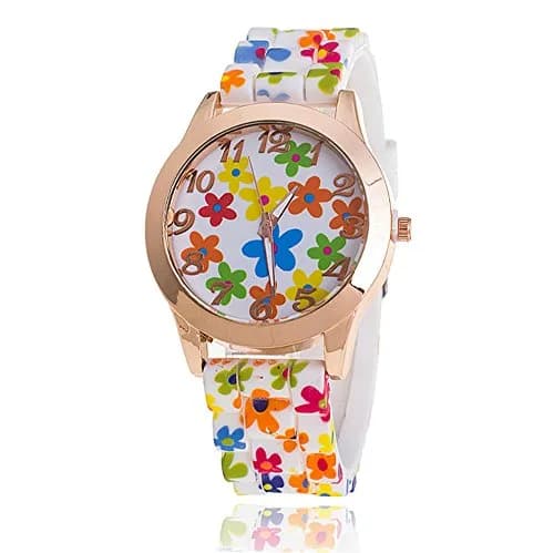 CdyBox Women Ladies Floral Dial Silicone Band Analog Watches Rose Gold Tone Numbers | Elegant Gift for Her thumbnail 3