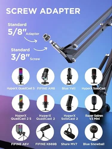 InnoGear Microphone Boom Arm Stand for Blue Yeti Fifine HyperX | Adjustable, Heavy-Duty Steel, Space-Saving Design thumbnail 2