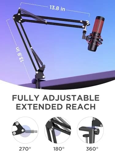 InnoGear Microphone Boom Arm Stand for Blue Yeti Fifine HyperX | Adjustable, Heavy-Duty Steel, Space-Saving Design thumbnail 3