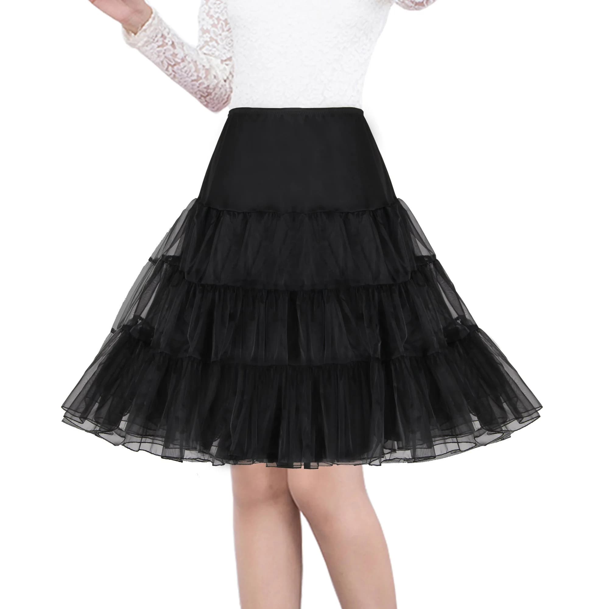 Shimaly Women's 50s Vintage Rockabilly Petticoat 26" Black | Classic Fluff & Puff — Black