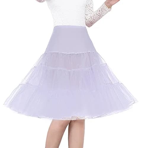Shimaly Women's 50s Vintage Rockabilly Petticoat 26" Length Net Underskirt (M-L,White) | Adjustable Fluff for 50s Style thumbnail 1