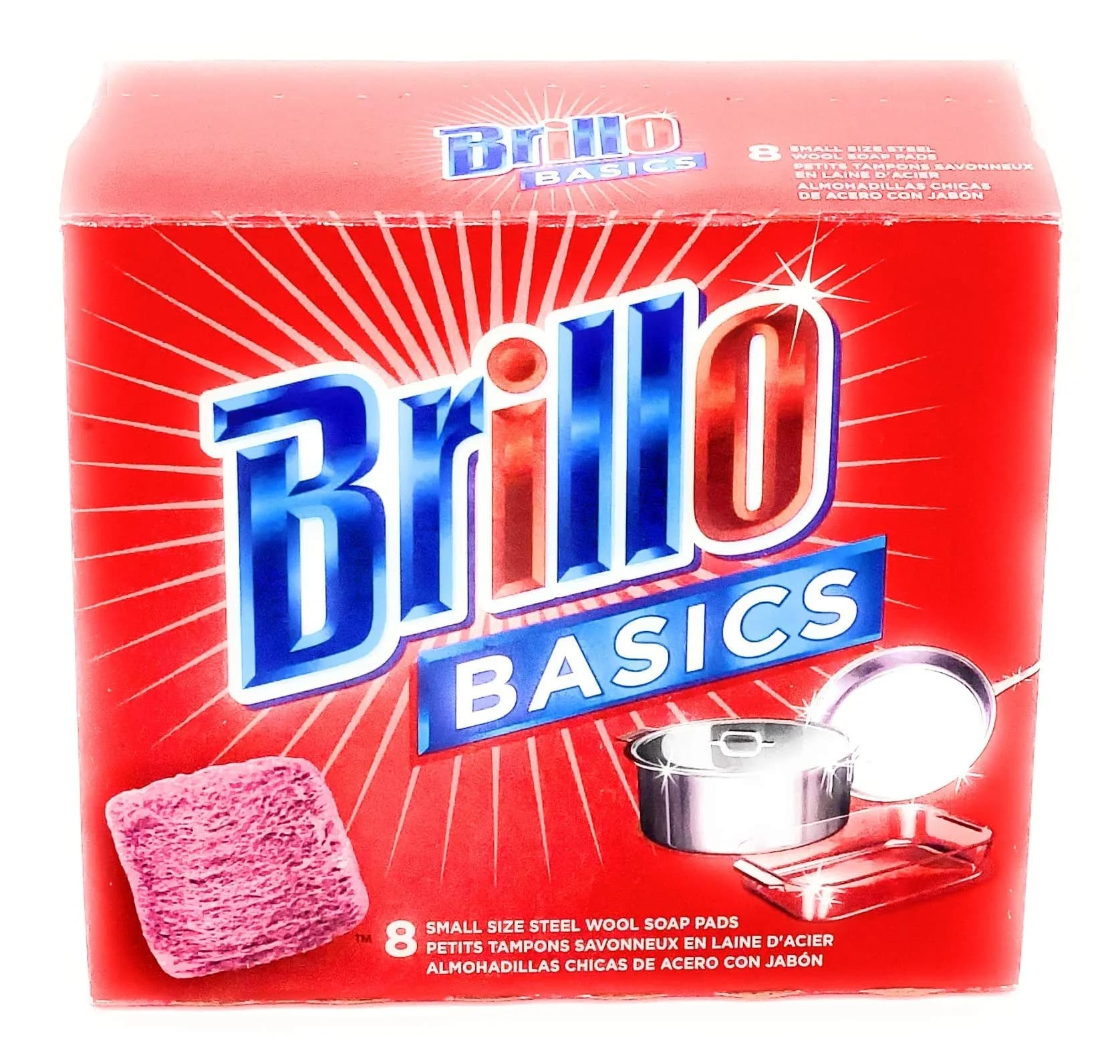 Brillo Basics Steel Wool Scrub Pads, Medium Grit, 8-Count Box | Tough Grease-Scrubbing Action - main product image