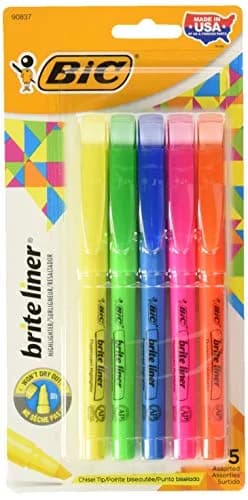 BIC Brite Liner Highlighters, Chisel Tip, Assorted Colors, 10-Count (2 Packs of 5) | Bright, Durable Marking Pen for Students & Professionals thumbnail 1