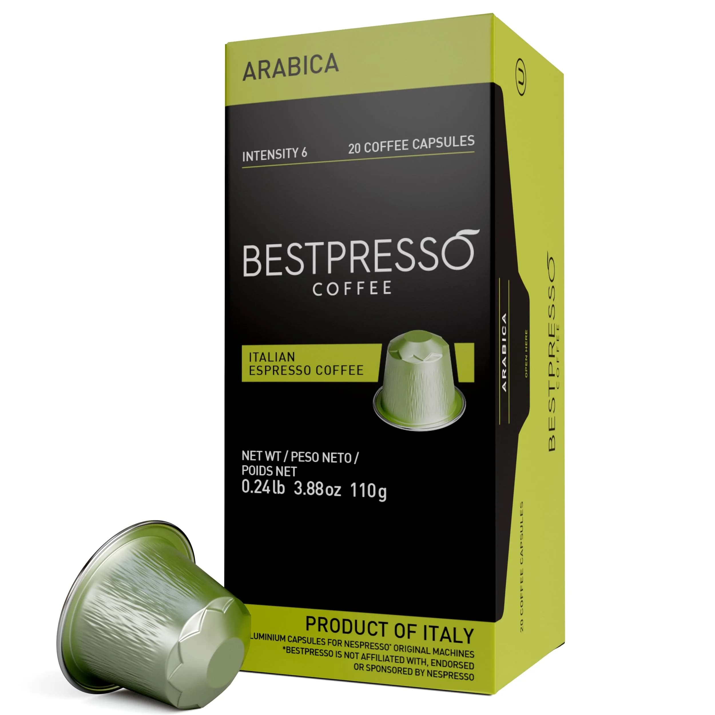 Bestpresso Coffee for Nespresso Original Machine 120 pods | Certified Arabica Blend, Light Intensity, Compatible with Nespresso Original