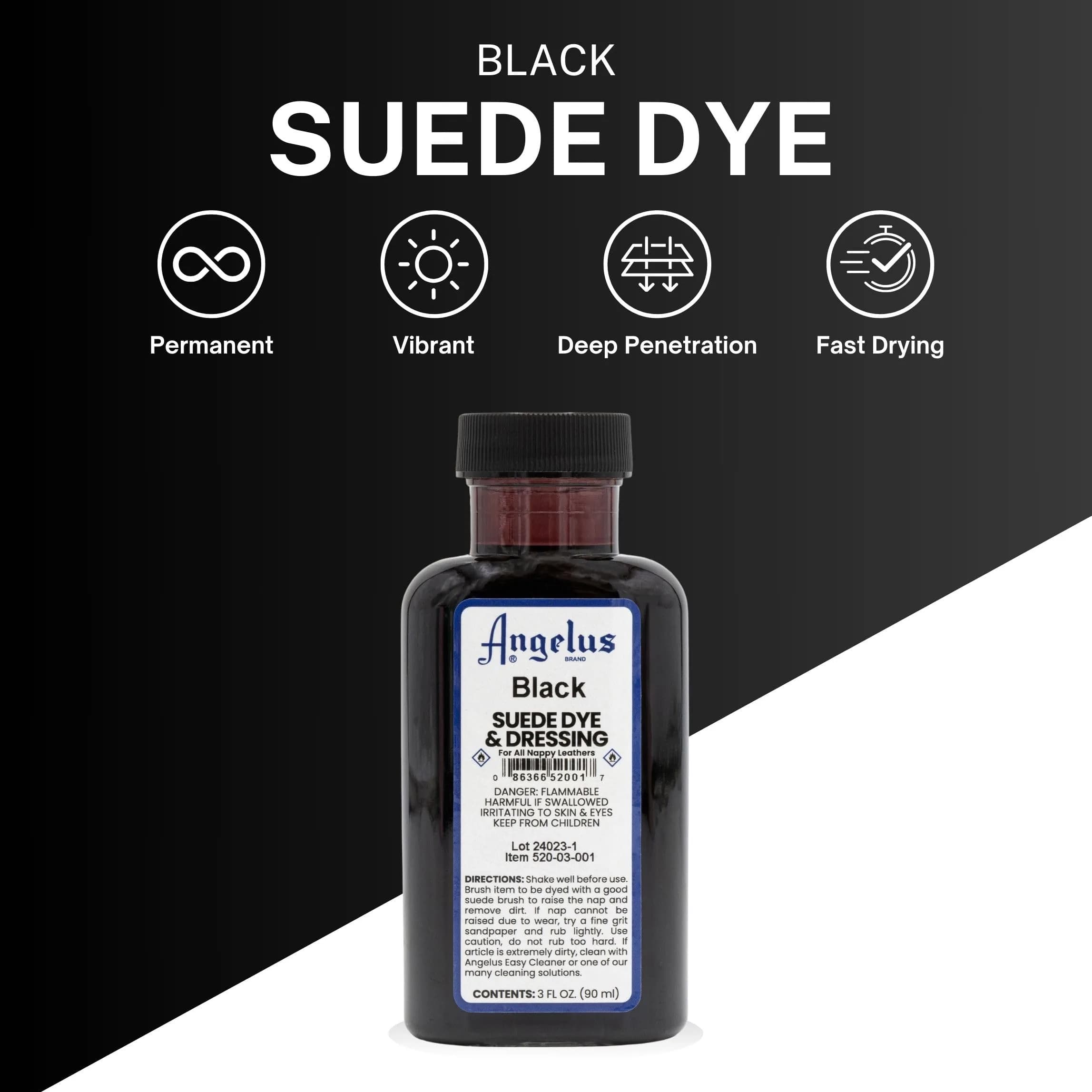 Angelus Black Suede Dye 88.7 ml (3 oz) | Restores Faded Suede & Nubuck - view 2