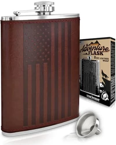 Future Hydrate Leather American Flag Hip Flask 8oz | Leak Proof Food Grade Stainless Steel thumbnail 1