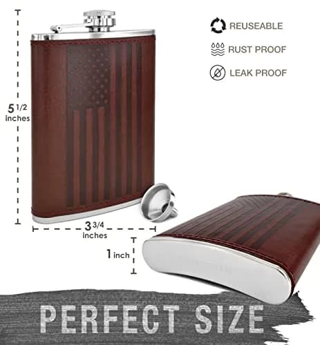 Future Hydrate Leather American Flag Hip Flask 8oz | Leak Proof Food Grade Stainless Steel thumbnail 5