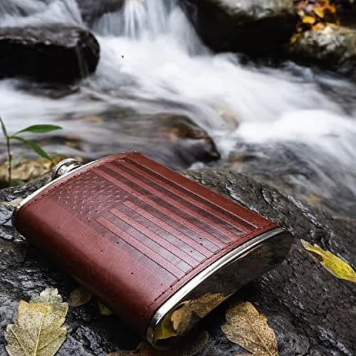Future Hydrate Leather American Flag Hip Flask 8oz | Leak Proof Food Grade Stainless Steel thumbnail 4