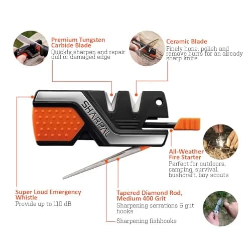 SHARPAL 101N 6-in-1 Pocket Knife Sharpener & Survival Tool | Tungsten Carbide, Ceramic, Diamond Rods, Fire Starter, Whistle thumbnail 2