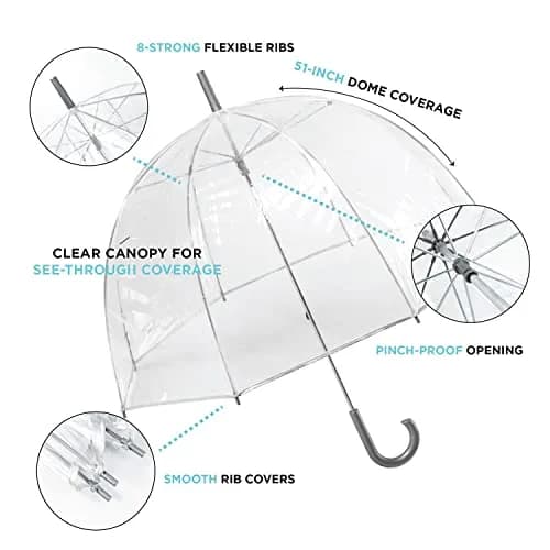 totes Clear Bubble Umbrella – Transparent Dome Coverage – 130 cm (51 inches) Canopy | Windproof & Rainproof for Everyday Protection thumbnail 2