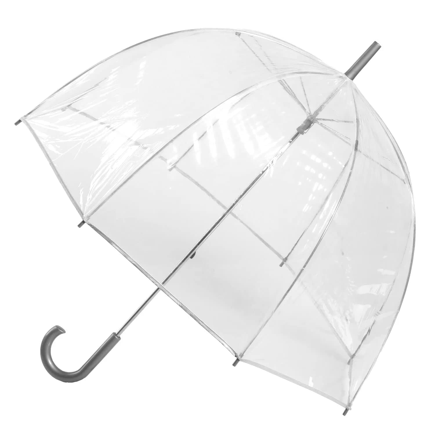 totes Signature Clear Bubble Umbrella 130cm (51") | Windproof Auto Open Stick Umbrella for Travel & Events — Clear Grey Handle - 1Pk