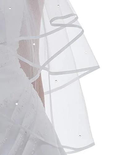 SAMKY Bridal Veil Fingertip Length 36" | Crystal Ribbon Edge, Rhinestones, Metal Comb thumbnail 3
