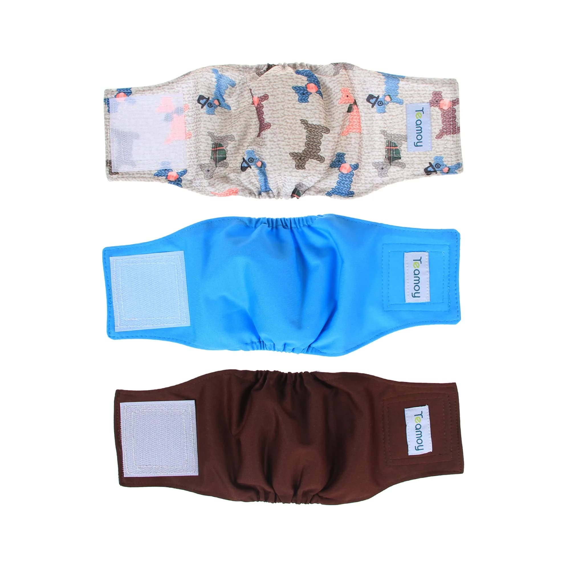 Teamoy Reusable Dog Diapers, Male Belly Band, Pack of 3, X-Small | Leak-Proof & Washable for Small Dogs — Light Blue + Dogs+ Coffee