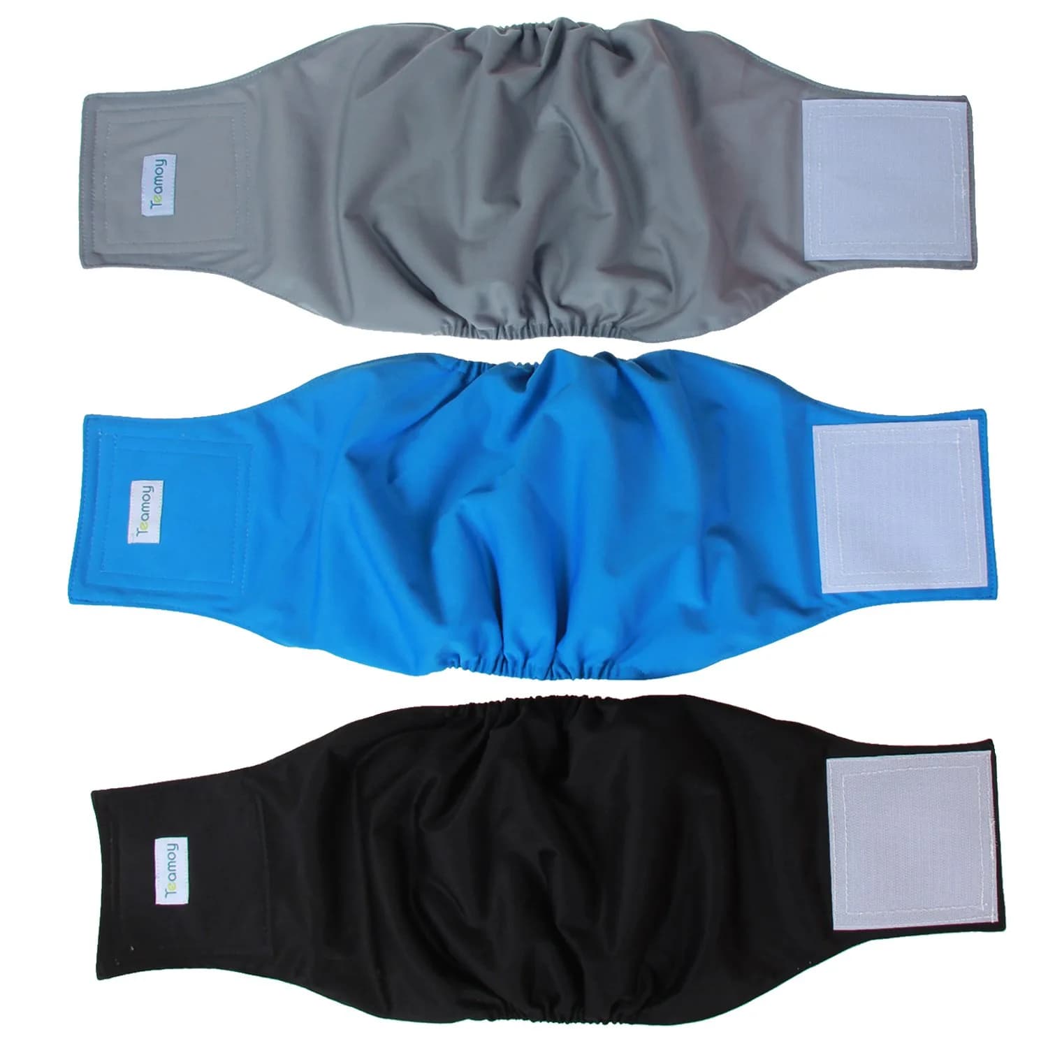 Teamoy Reusable Male Dog Belly Band, Pack of 3 Small | Washable Dog Diapers for Male Dogs, 10"-13" Waist — Black+ Gray+ Lake Blue