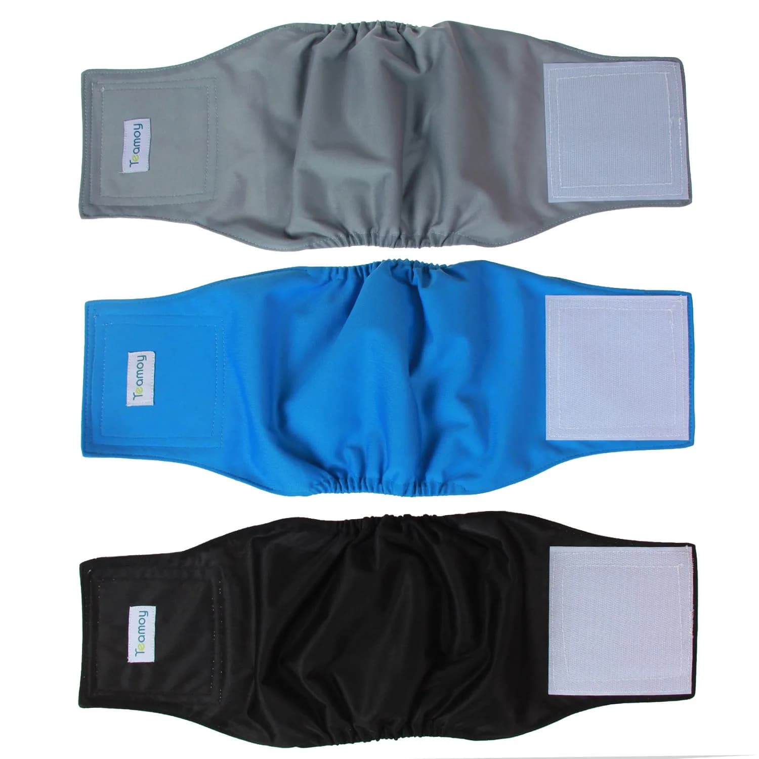 Teamoy Male Dog Belly Band, Reusable Wrap Dog Diapers, Pack of 3, Medium | Leak-Proof & Washable for Male Dogs — Black+ Gray+ Lake Blue