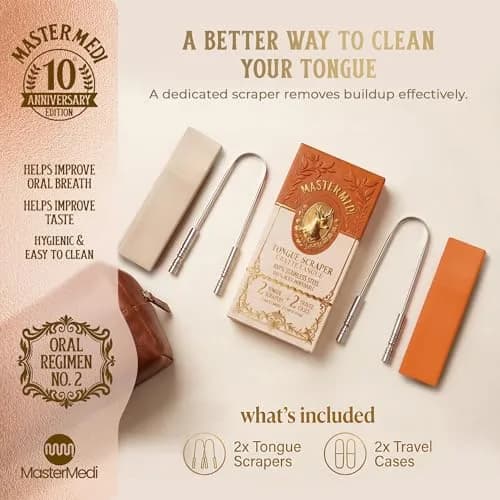 mastermedi Stainless Steel Tongue Scraper 2 Count (Pack of 1) | Reduces Bad Breath, Enhances Taste thumbnail 4