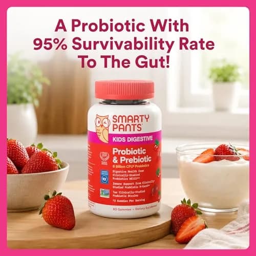 SmartyPants Kids Probiotic & Prebiotic Gummies Strawberry 60 Count (30 Day Supply) | Clinically Studied for Digestive Health & Immune Support thumbnail 7