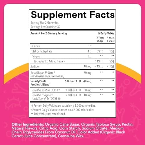 SmartyPants Kids Probiotic & Prebiotic Gummies Strawberry 60 Count (30 Day Supply) | Clinically Studied for Digestive Health & Immune Support thumbnail 2