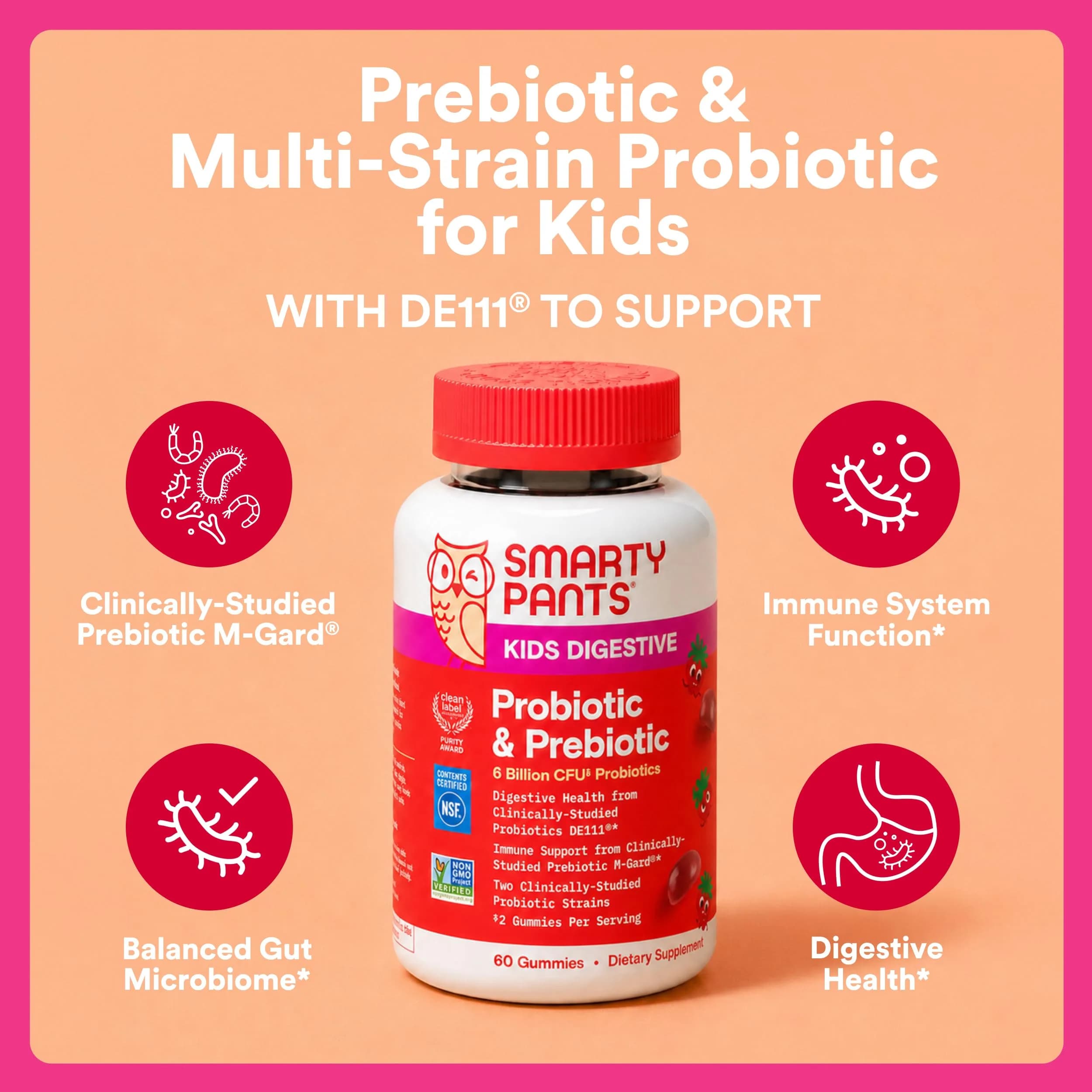 SmartyPants Kids Strawberry Probiotic & Prebiotic Gummies - 60 Count (1 Pack) - view 3
