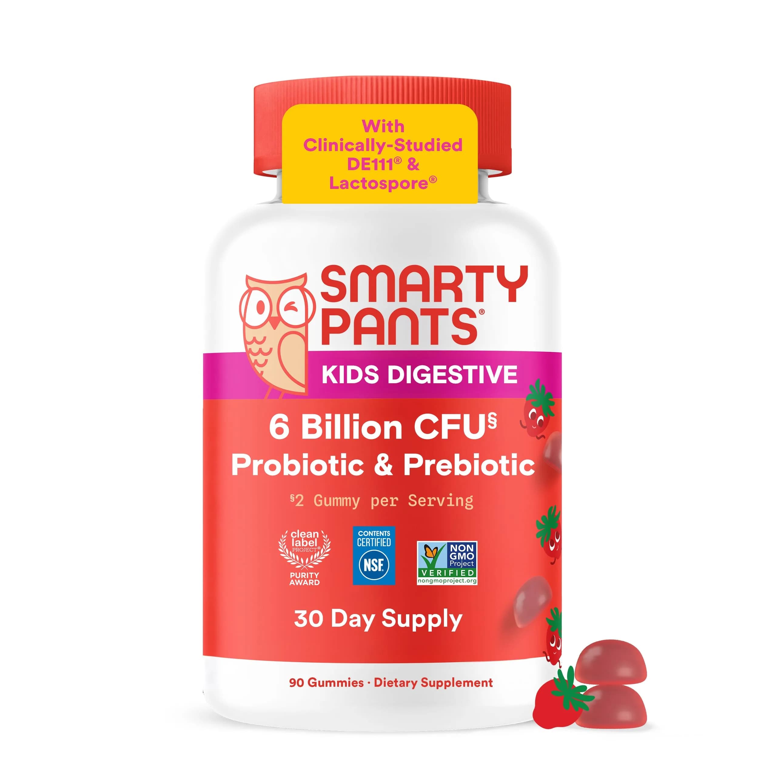 SmartyPants Kids Probiotic & Prebiotic Gummies Grape 60 Count (30 Day Supply) | Clinically Studied for Digestive & Immune Support — Strawberry Probiotic + Prebiotic