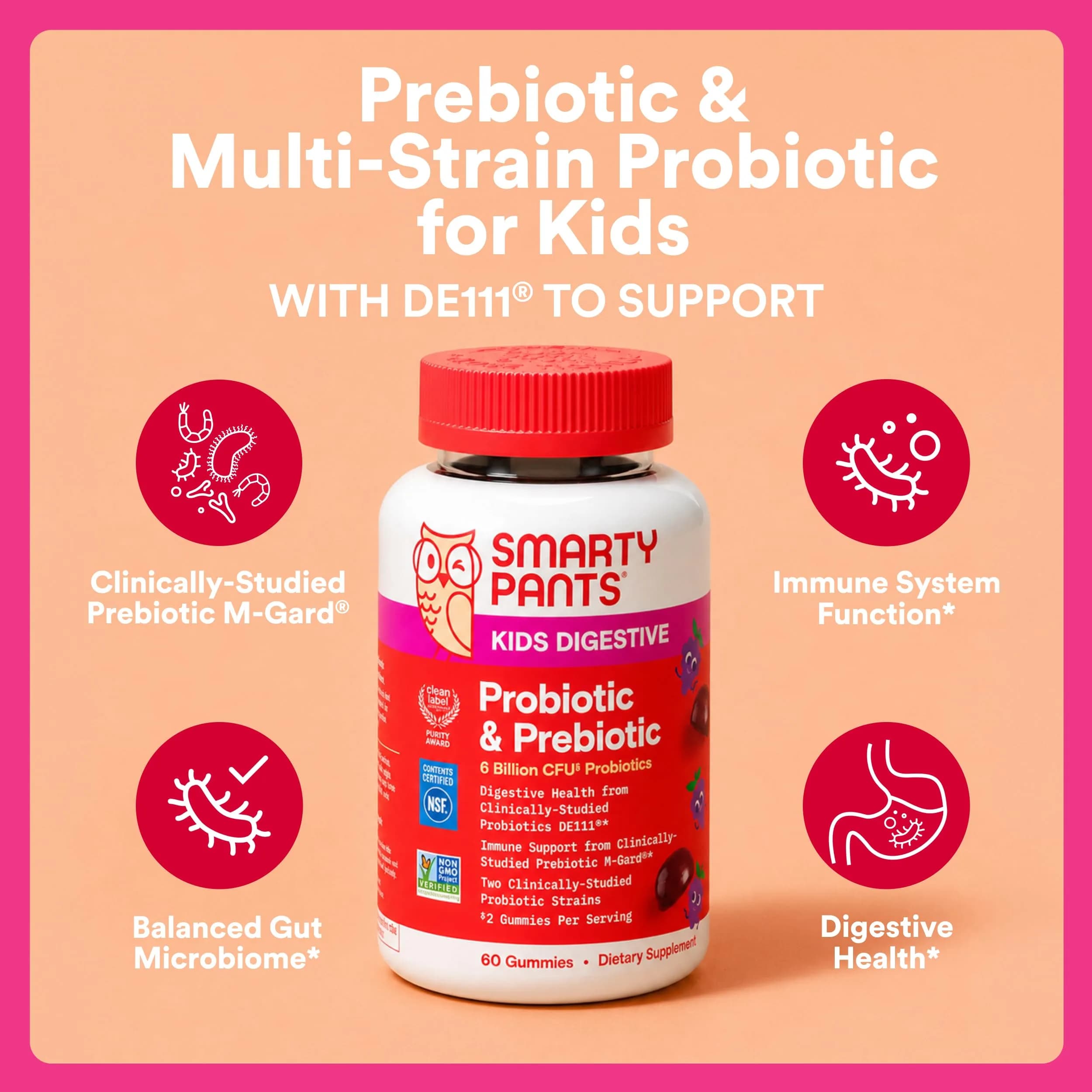 SmartyPants Kids Probiotic & Prebiotic Gummies Grape 60 Count (30 Day Supply) | Clinically Studied for Digestive & Immune Support - view 2