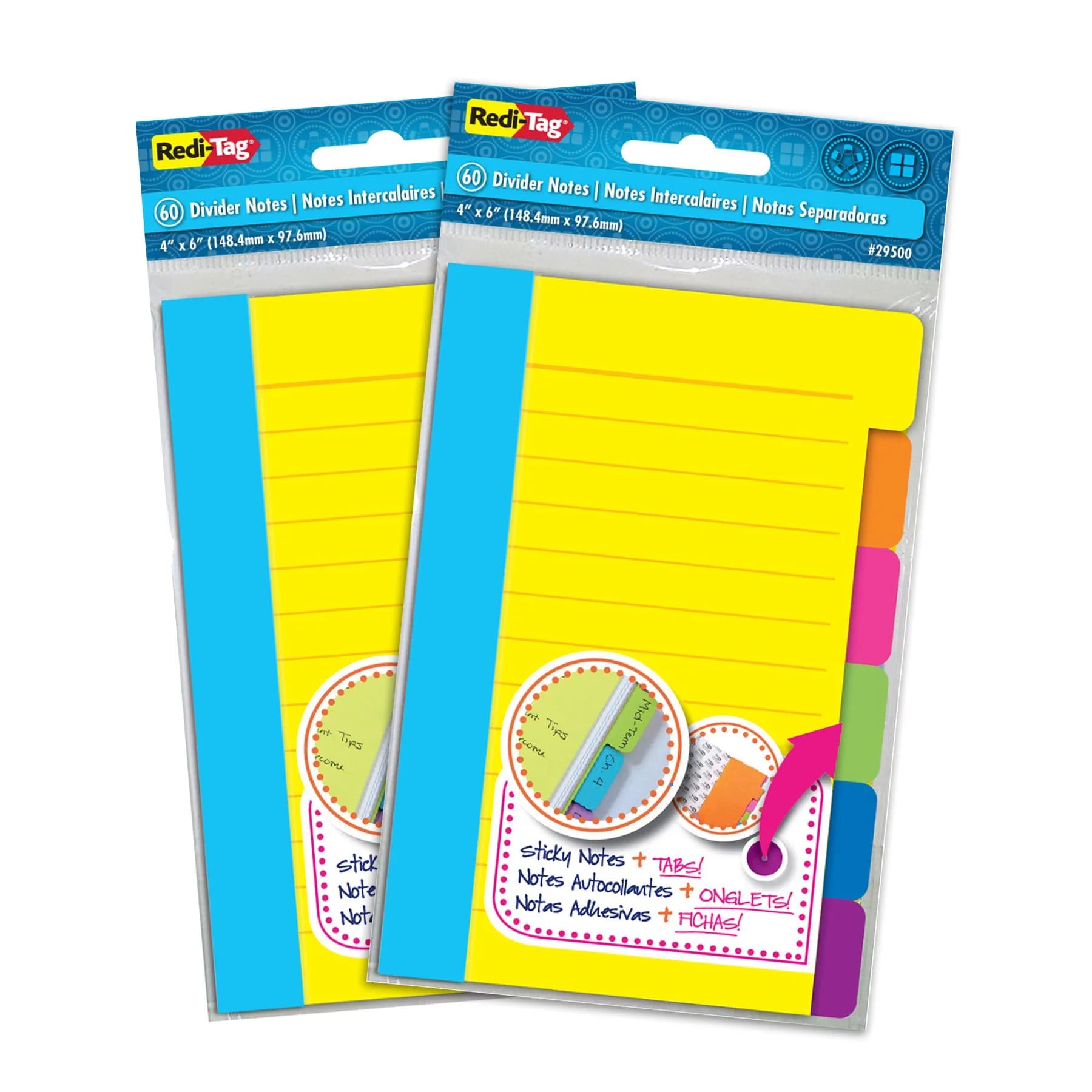 Redi-Tag Divider Sticky Notes 4" x 6" (120 Ruled Notes, 2 Books Per Pack) | Tabbed Lined Notepads for School, Home, Office